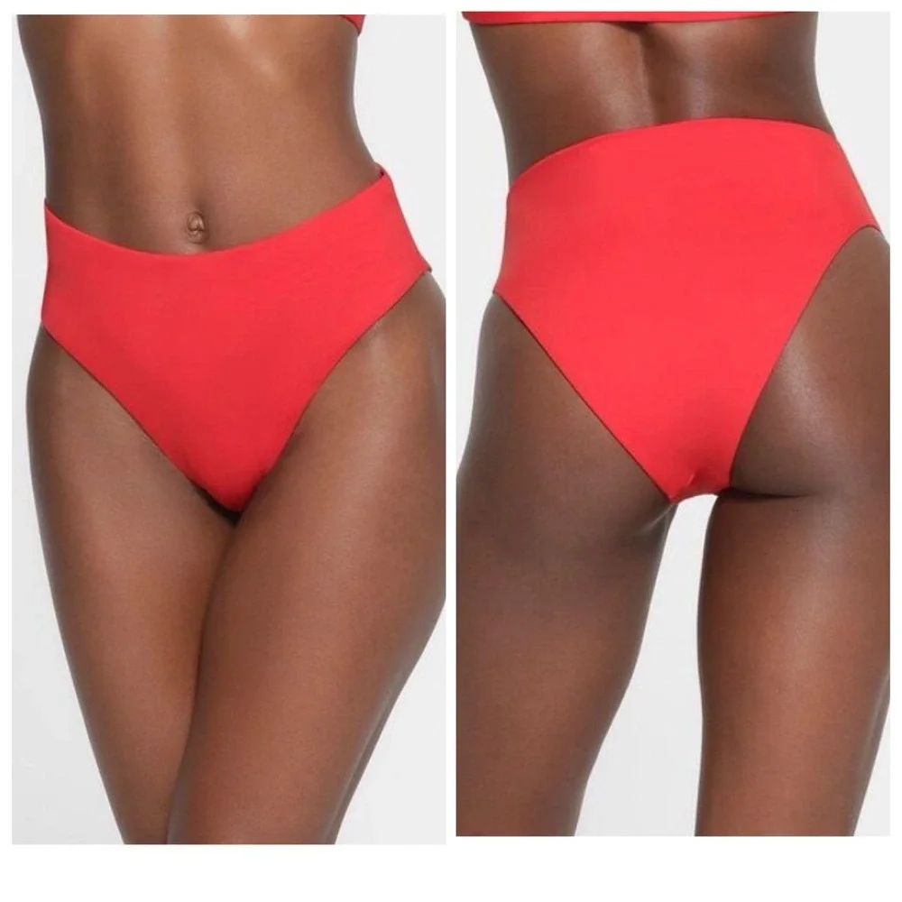 SKIMS Recycled Swim Mid Waist Bottom Ruby Red Bikini SW-MWB-0748 Womens Medium
